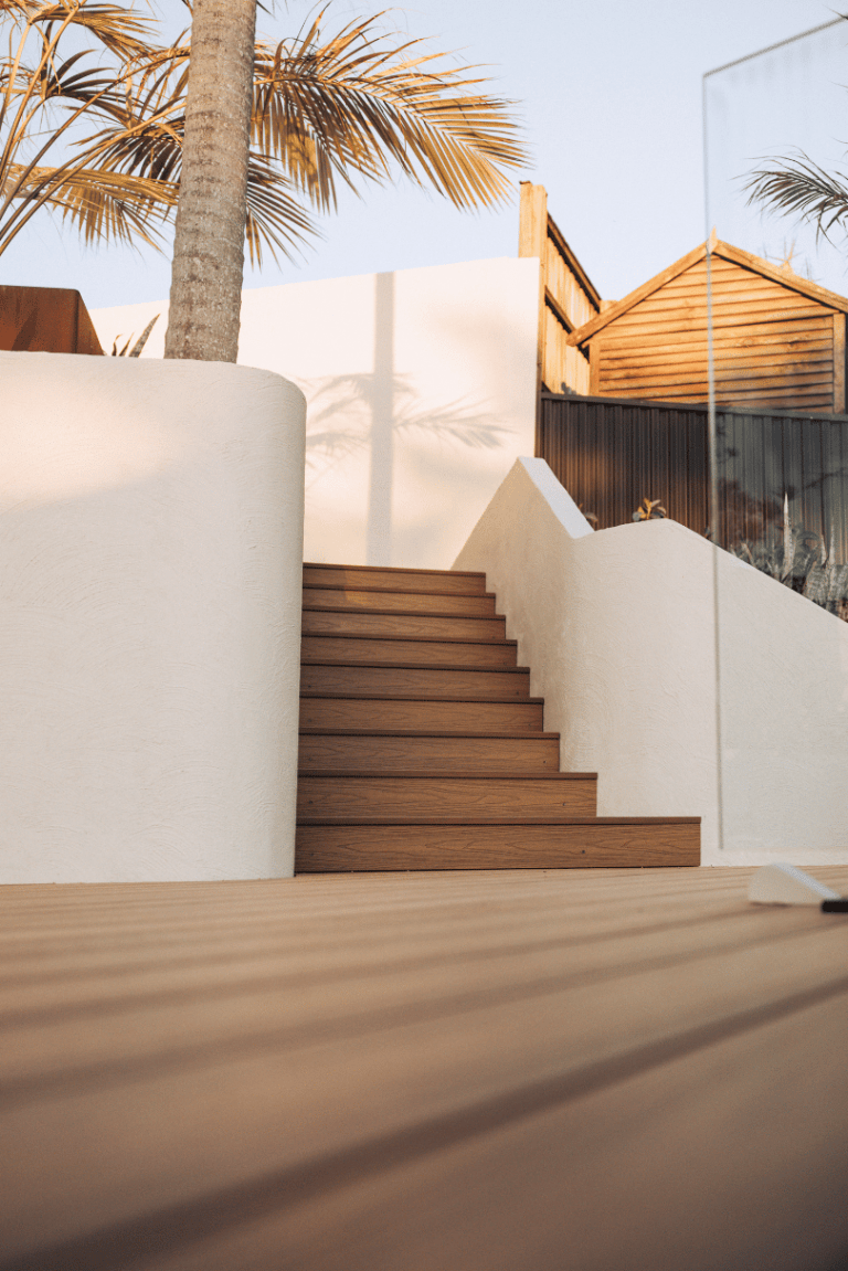 Outdoor stairs with glass balustrade