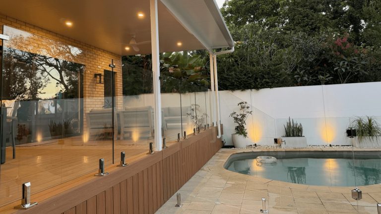 Back deck, glass pool fencing and insulated pergola in Como